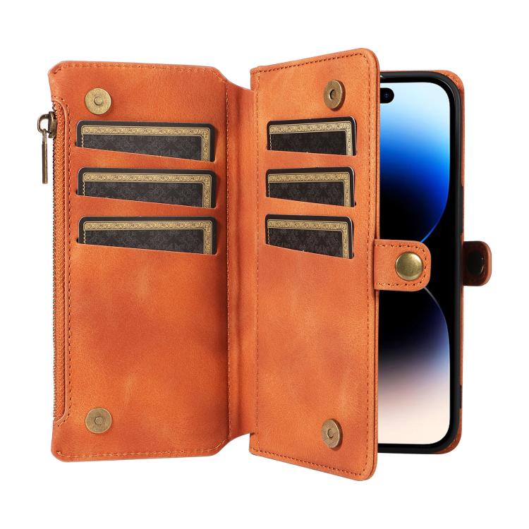 For iPhone 14 Pro Fantasy Multifunctional Zipper Wallet Leather Phone Case(orange) - iPhone 14 Pro Cases by buy2fix | Online Shopping UK | buy2fix