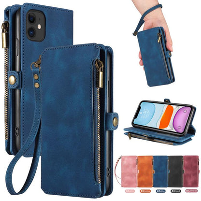 For iPhone 12 / 12 Pro Fantasy Multifunctional Zipper Wallet Leather Phone Case(blue) - iPhone 12 / 12 Pro Cases by buy2fix | Online Shopping UK | buy2fix