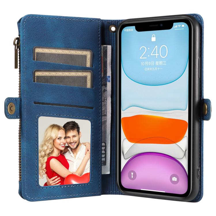 For iPhone 12 / 12 Pro Fantasy Multifunctional Zipper Wallet Leather Phone Case(blue) - iPhone 12 / 12 Pro Cases by buy2fix | Online Shopping UK | buy2fix