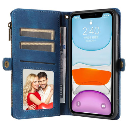For iPhone 12 / 12 Pro Fantasy Multifunctional Zipper Wallet Leather Phone Case(blue) - iPhone 12 / 12 Pro Cases by buy2fix | Online Shopping UK | buy2fix