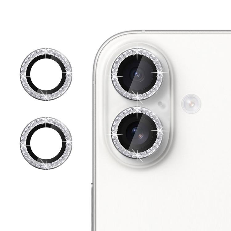 For iPhone 16 Kalebol Individual Camera Lens Diamond Ring Protector(Silver) - iPhone 16 Tempered Glass by Kalebol | Online Shopping UK | buy2fix