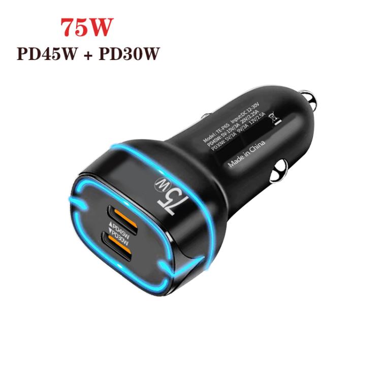 P65 PD45W + PD30W Dual Port Type-C Car Charger for iPhone / iPad Series(Black) - Car Charger by buy2fix | Online Shopping UK | buy2fix
