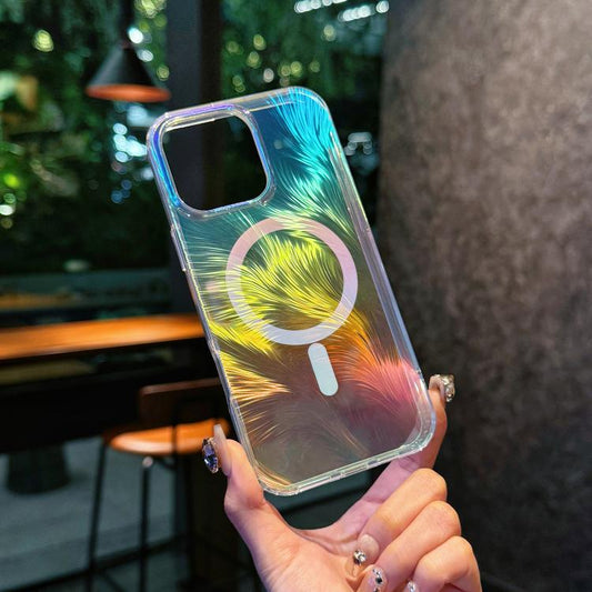 For iPhone 17 Glossy Color-Plated MagSafe Shockproof Phone Case(Colored Feathers) - iPhone 17 Cases by buy2fix | Online Shopping UK | buy2fix