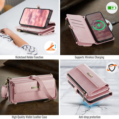 For iPhone 16 Pro Max CaseMe C39 RFID Blocking Zipper Wallet Leather Phone Case with Crossbody Strap(Pink) - iPhone 16 Cases by CaseMe | Online Shopping UK | buy2fix