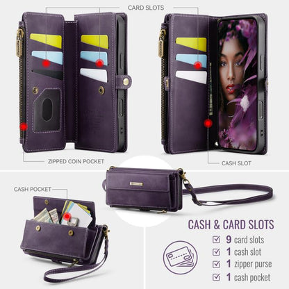 For iPhone 16 Pro CaseMe C39 RFID Blocking Zipper Wallet Leather Phone Case with Crossbody Strap(Purple) - iPhone 16 Pro Cases by CaseMe | Online Shopping UK | buy2fix