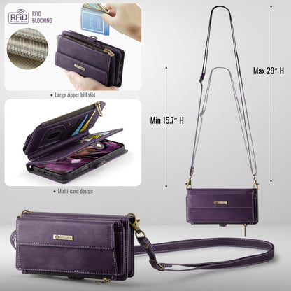 For iPhone 16 Pro CaseMe C39 RFID Blocking Zipper Wallet Leather Phone Case with Crossbody Strap(Purple) - iPhone 16 Pro Cases by CaseMe | Online Shopping UK | buy2fix