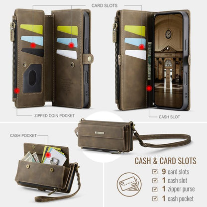For iPhone 16 Plus CaseMe C39 RFID Blocking Zipper Wallet Leather Phone Case with Crossbody Strap(Coffee) - iPhone 16 Plus Cases by CaseMe | Online Shopping UK | buy2fix