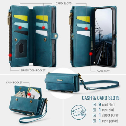 For iPhone 16 Plus CaseMe C39 RFID Blocking Zipper Wallet Leather Phone Case with Crossbody Strap(Green) - iPhone 16 Plus Cases by CaseMe | Online Shopping UK | buy2fix
