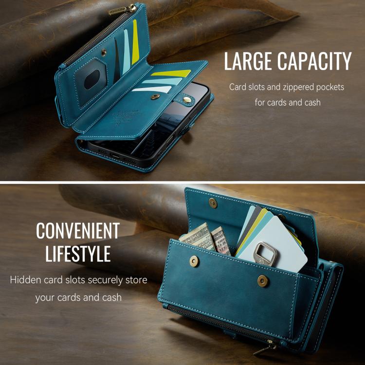 For iPhone 16 CaseMe C39 RFID Blocking Zipper Wallet Leather Phone Case with Crossbody Strap(Green) - iPhone 16 Cases by CaseMe | Online Shopping UK | buy2fix