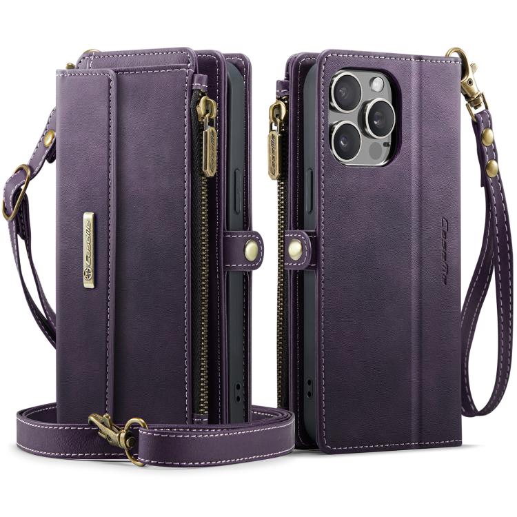 For iPhone 15 Pro Max CaseMe C39 RFID Blocking Zipper Wallet Leather Phone Case with Crossbody Strap(Purple) - iPhone 15 Pro Max Cases by CaseMe | Online Shopping UK | buy2fix