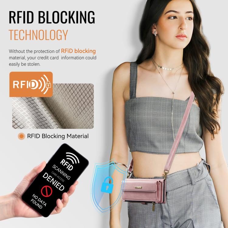 For iPhone 15 Pro CaseMe C39 RFID Blocking Zipper Wallet Leather Phone Case with Crossbody Strap(Pink) - iPhone 15 Pro Cases by CaseMe | Online Shopping UK | buy2fix