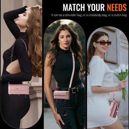 For iPhone 14 Plus CaseMe C39 RFID Blocking Zipper Wallet Leather Phone Case with Crossbody Strap(Pink) - iPhone 14 Plus Cases by CaseMe | Online Shopping UK | buy2fix