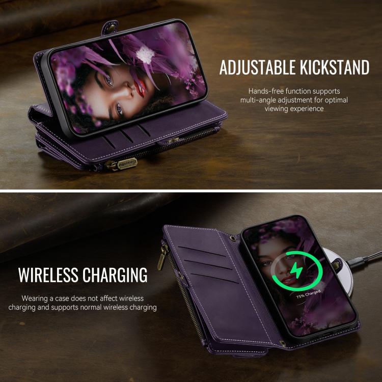 For iPhone 14 Pro CaseMe C39 RFID Blocking Zipper Wallet Leather Phone Case with Crossbody Strap(Purple) - More iPhone Cases by CaseMe | Online Shopping UK | buy2fix