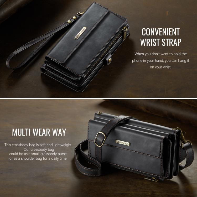 For iPhone 13 Pro Max CaseMe C39 RFID Blocking Zipper Wallet Leather Phone Case with Crossbody Strap(Black) - iPhone 13 Pro Max Cases by CaseMe | Online Shopping UK | buy2fix