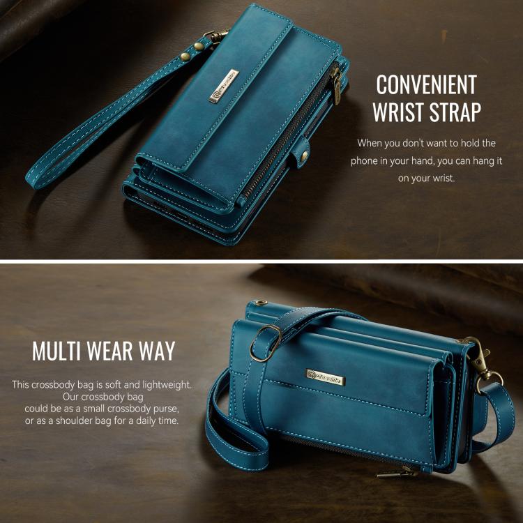 For iPhone 13 Pro Max CaseMe C39 RFID Blocking Zipper Wallet Leather Phone Case with Crossbody Strap(Green) - iPhone 13 Pro Max Cases by CaseMe | Online Shopping UK | buy2fix