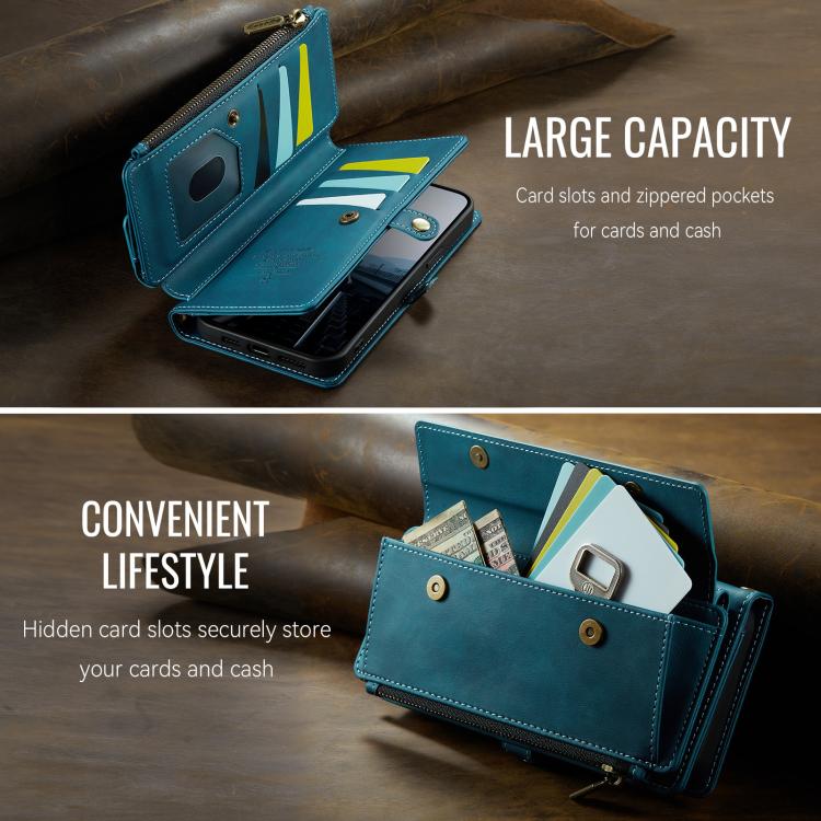 For iPhone 13 Pro CaseMe C39 RFID Blocking Zipper Wallet Leather Phone Case with Crossbody Strap(Green) - iPhone 13 Pro Cases by CaseMe | Online Shopping UK | buy2fix