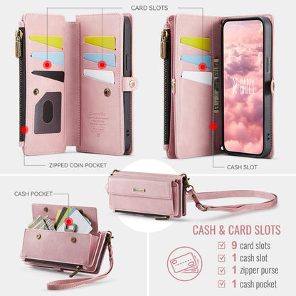 For iPhone 12 mini CaseMe C39 RFID Blocking Zipper Wallet Leather Phone Case with Crossbody Strap(Pink) - iPhone 12 mini Cases by CaseMe | Online Shopping UK | buy2fix