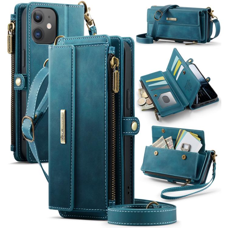 For iPhone 12 mini CaseMe C39 RFID Blocking Zipper Wallet Leather Phone Case with Crossbody Strap(Green) - iPhone 12 mini Cases by CaseMe | Online Shopping UK | buy2fix