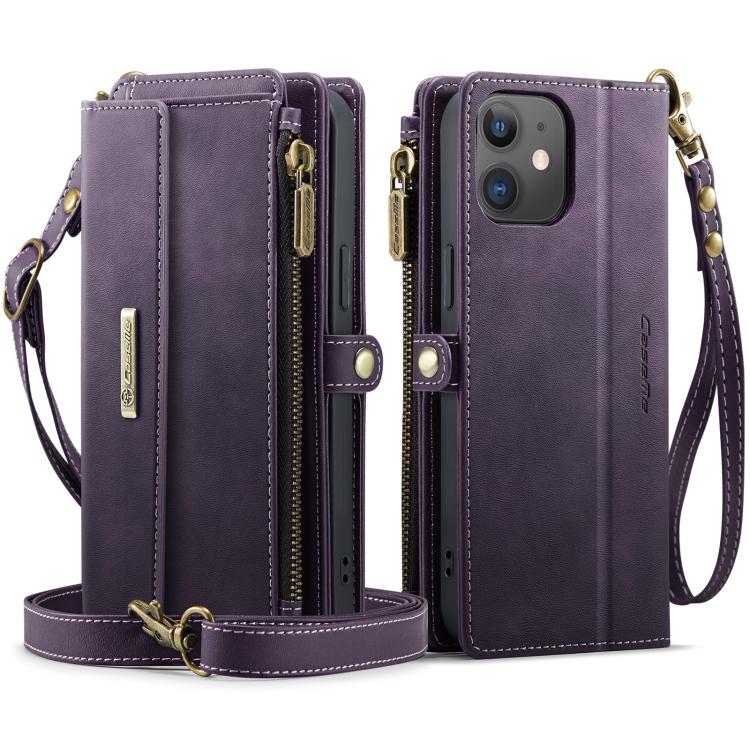 For iPhone 12 mini CaseMe C39 RFID Blocking Zipper Wallet Leather Phone Case with Crossbody Strap(Purple) - iPhone 12 mini Cases by CaseMe | Online Shopping UK | buy2fix