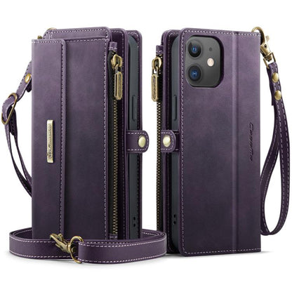 For iPhone 12 mini CaseMe C39 RFID Blocking Zipper Wallet Leather Phone Case with Crossbody Strap(Purple) - iPhone 12 mini Cases by CaseMe | Online Shopping UK | buy2fix