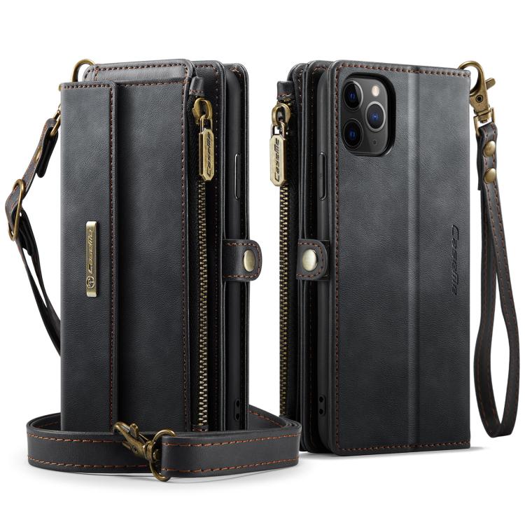 For iPhone 11 Pro Max CaseMe C39 RFID Blocking Zipper Wallet Leather Phone Case with Crossbody Strap(Black) - iPhone 11 Pro Max Cases by CaseMe | Online Shopping UK | buy2fix