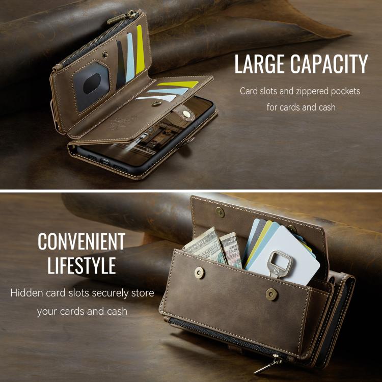 For iPhone 11 Pro Max CaseMe C39 RFID Blocking Zipper Wallet Leather Phone Case with Crossbody Strap(Coffee) - iPhone 11 Pro Max Cases by CaseMe | Online Shopping UK | buy2fix
