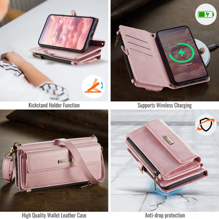 For iPhone 11 Pro Max CaseMe C39 RFID Blocking Zipper Wallet Leather Phone Case with Crossbody Strap(Pink) - iPhone 11 Pro Max Cases by CaseMe | Online Shopping UK | buy2fix
