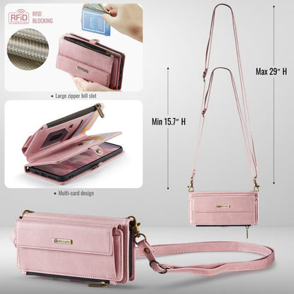 For iPhone 11 Pro Max CaseMe C39 RFID Blocking Zipper Wallet Leather Phone Case with Crossbody Strap(Pink) - iPhone 11 Pro Max Cases by CaseMe | Online Shopping UK | buy2fix
