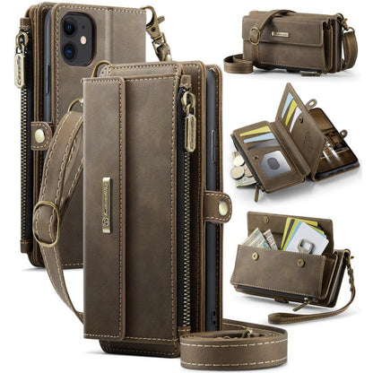 For iPhone 11 CaseMe C39 RFID Blocking Zipper Wallet Leather Phone Case with Crossbody Strap(Coffee) - iPhone 11 Cases by CaseMe | Online Shopping UK | buy2fix