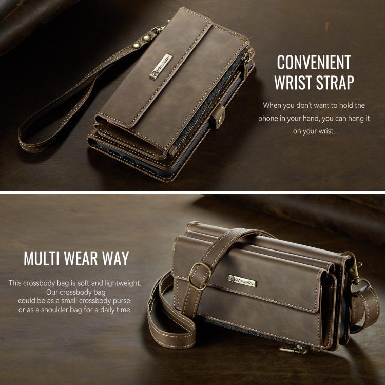 For iPhone 11 CaseMe C39 RFID Blocking Zipper Wallet Leather Phone Case with Crossbody Strap(Coffee) - iPhone 11 Cases by CaseMe | Online Shopping UK | buy2fix