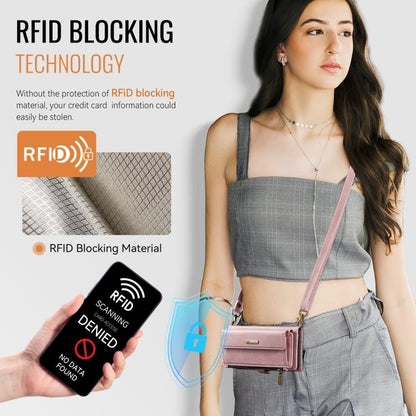 For iPhone 11 CaseMe C39 RFID Blocking Zipper Wallet Leather Phone Case with Crossbody Strap(Pink) - iPhone 11 Cases by CaseMe | Online Shopping UK | buy2fix