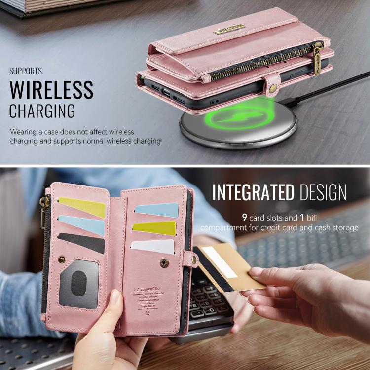For iPhone 11 CaseMe C39 RFID Blocking Zipper Wallet Leather Phone Case with Crossbody Strap(Pink) - iPhone 11 Cases by CaseMe | Online Shopping UK | buy2fix