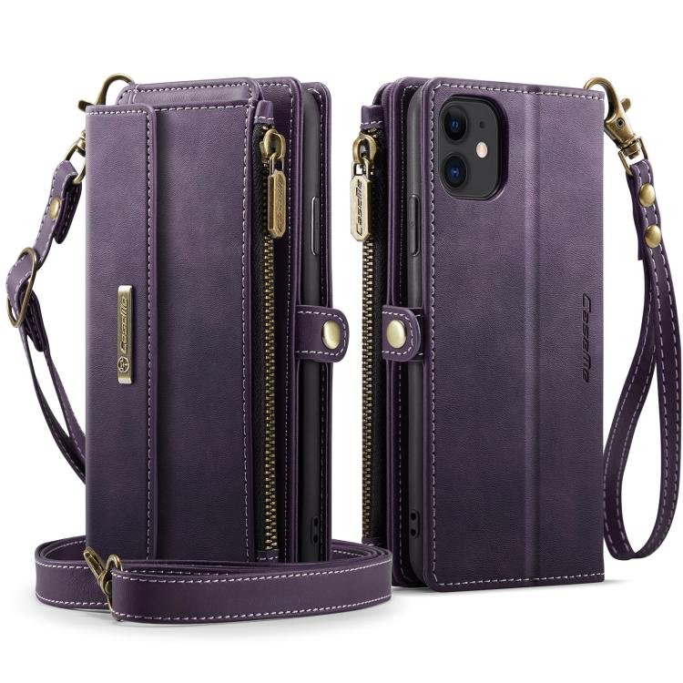 For iPhone 11 CaseMe C39 RFID Blocking Zipper Wallet Leather Phone Case with Crossbody Strap(Purple) - iPhone 11 Cases by CaseMe | Online Shopping UK | buy2fix