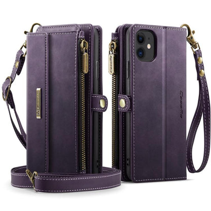 For iPhone 11 CaseMe C39 RFID Blocking Zipper Wallet Leather Phone Case with Crossbody Strap(Purple) - iPhone 11 Cases by CaseMe | Online Shopping UK | buy2fix