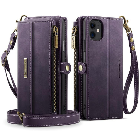 For iPhone 11 CaseMe C39 RFID Blocking Zipper Wallet Leather Phone Case with Crossbody Strap(Purple) - iPhone 11 Cases by CaseMe | Online Shopping UK | buy2fix