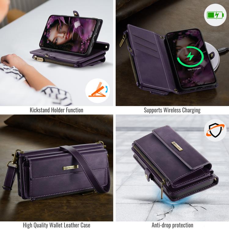 For iPhone 11 CaseMe C39 RFID Blocking Zipper Wallet Leather Phone Case with Crossbody Strap(Purple) - iPhone 11 Cases by CaseMe | Online Shopping UK | buy2fix