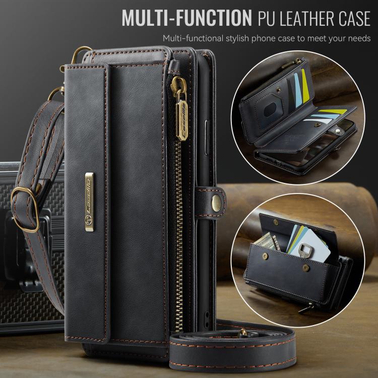 For iPhone 11 Pro CaseMe C39 RFID Blocking Zipper Wallet Leather Phone Case with Crossbody Strap(Black) - iPhone 11 Pro Cases by CaseMe | Online Shopping UK | buy2fix