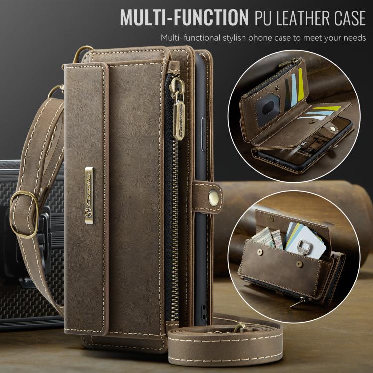 For iPhone 11 Pro CaseMe C39 RFID Blocking Zipper Wallet Leather Phone Case with Crossbody Strap(Coffee) - iPhone 11 Pro Cases by CaseMe | Online Shopping UK | buy2fix