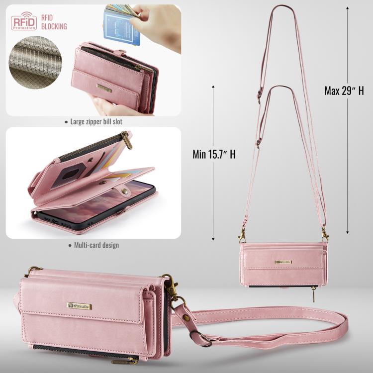 For iPhone 11 Pro CaseMe C39 RFID Blocking Zipper Wallet Leather Phone Case with Crossbody Strap(Pink) - iPhone 11 Pro Cases by CaseMe | Online Shopping UK | buy2fix