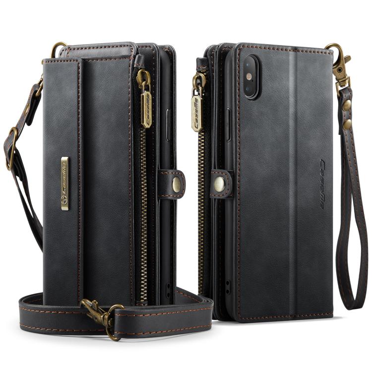For iPhone X / XS CaseMe C39 RFID Blocking Zipper Wallet Leather Phone Case with Crossbody Strap(Black) - More iPhone Cases by CaseMe | Online Shopping UK | buy2fix