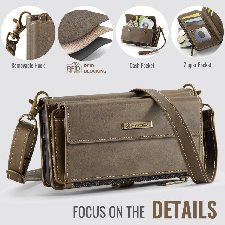 For iPhone X / XS CaseMe C39 RFID Blocking Zipper Wallet Leather Phone Case with Crossbody Strap(Coffee) - More iPhone Cases by CaseMe | Online Shopping UK | buy2fix