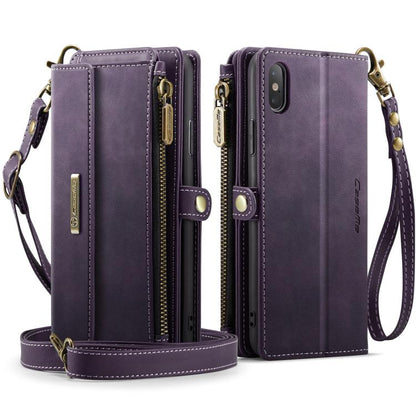 For iPhone X / XS CaseMe C39 RFID Blocking Zipper Wallet Leather Phone Case with Crossbody Strap(Purple) - More iPhone Cases by CaseMe | Online Shopping UK | buy2fix