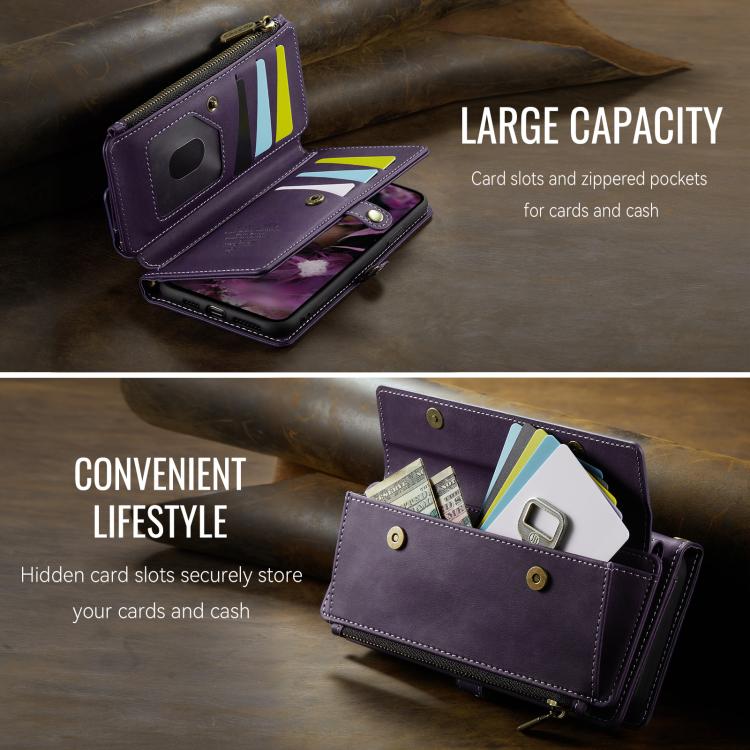 For iPhone X / XS CaseMe C39 RFID Blocking Zipper Wallet Leather Phone Case with Crossbody Strap(Purple) - More iPhone Cases by CaseMe | Online Shopping UK | buy2fix
