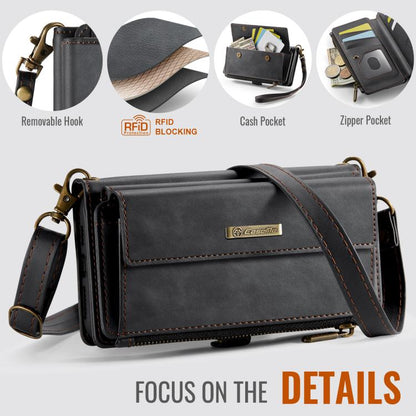 For iPhone XS Max CaseMe C39 RFID Blocking Zipper Wallet Leather Phone Case with Crossbody Strap(Black) - More iPhone Cases by CaseMe | Online Shopping UK | buy2fix