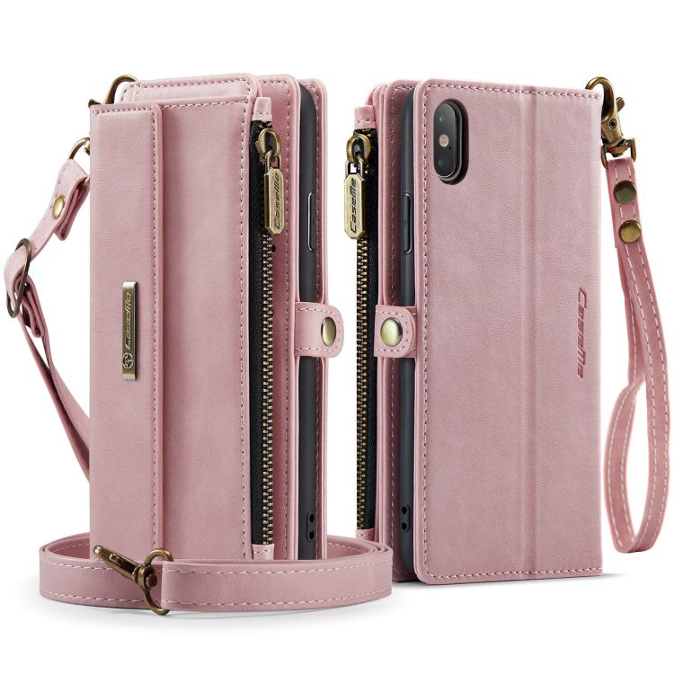 For iPhone XS Max CaseMe C39 RFID Blocking Zipper Wallet Leather Phone Case with Crossbody Strap(Pink) - More iPhone Cases by CaseMe | Online Shopping UK | buy2fix