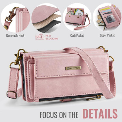 For iPhone XS Max CaseMe C39 RFID Blocking Zipper Wallet Leather Phone Case with Crossbody Strap(Pink) - More iPhone Cases by CaseMe | Online Shopping UK | buy2fix