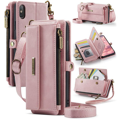 For iPhone XS Max CaseMe C39 RFID Blocking Zipper Wallet Leather Phone Case with Crossbody Strap(Pink) - More iPhone Cases by CaseMe | Online Shopping UK | buy2fix