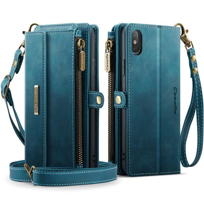 For iPhone XS Max CaseMe C39 RFID Blocking Zipper Wallet Leather Phone Case with Crossbody Strap(Green) - More iPhone Cases by CaseMe | Online Shopping UK | buy2fix