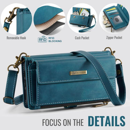 For iPhone XS Max CaseMe C39 RFID Blocking Zipper Wallet Leather Phone Case with Crossbody Strap(Green) - More iPhone Cases by CaseMe | Online Shopping UK | buy2fix