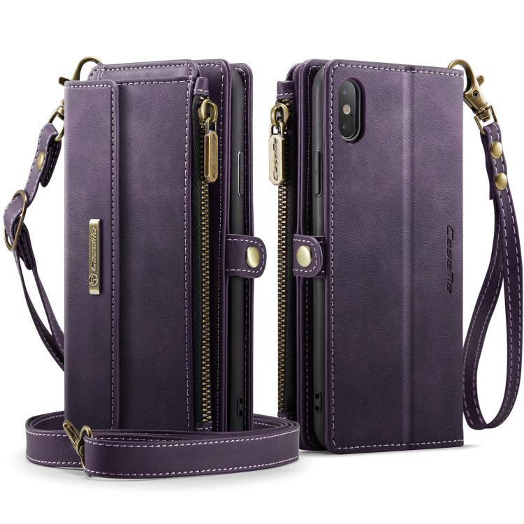 For iPhone XS Max CaseMe C39 RFID Blocking Zipper Wallet Leather Phone Case with Crossbody Strap(Purple) - More iPhone Cases by CaseMe | Online Shopping UK | buy2fix